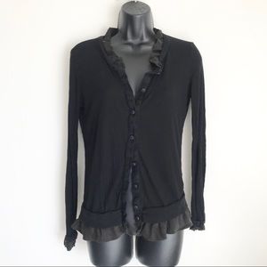 CLU Ruffle Ribbed Light Weight Black Cardigan M
